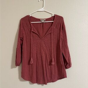Lucky Brand Burgundy Tunic with Tassels